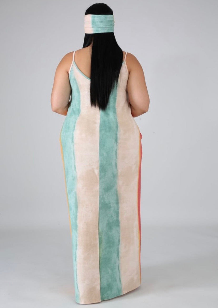 Print Strap Maxi Dress w/Belt (Plus size)