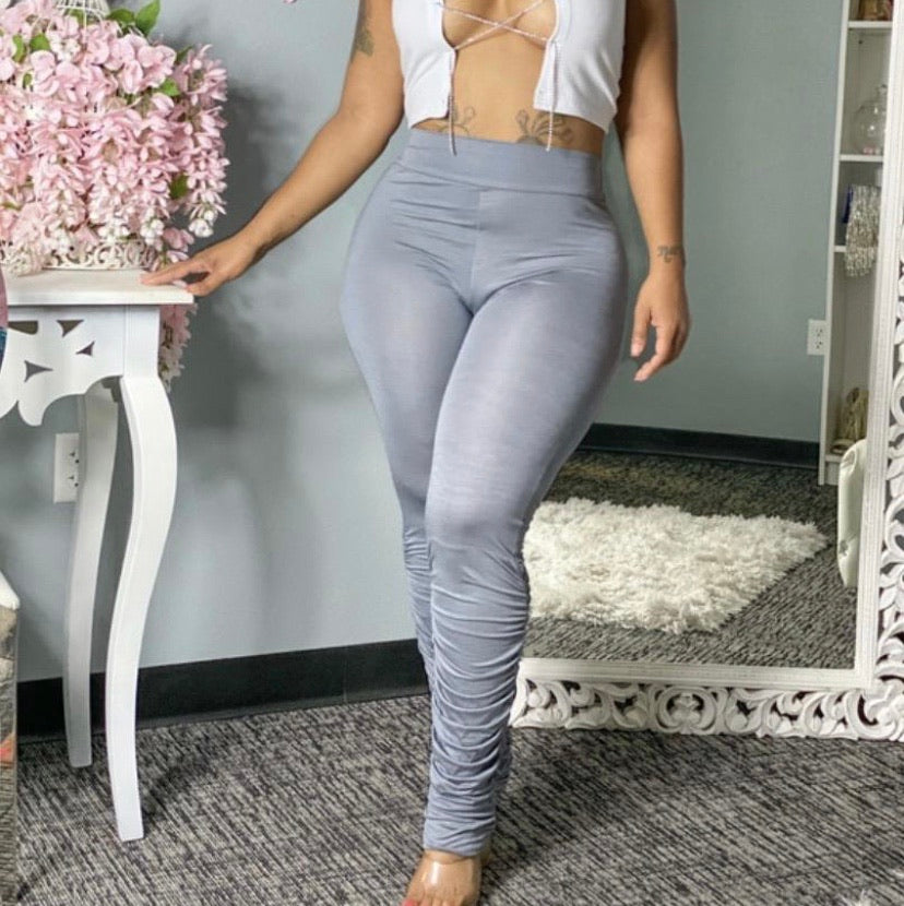 Plus Size Solid Ruched Stacked Pants